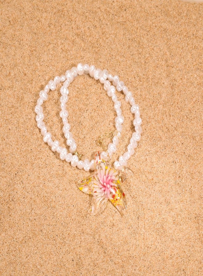 REHANDLE y2k Pink Starfish Necklace for Women Glass Starfish Unique Colors Murano Glass Pendant With Baroque Pearl Necklaces Cute Summer Beach Seashell Necklace - Image 5